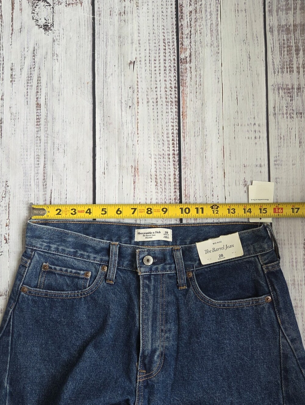 Abercrombie & Fitch Mid Rise Barrel Jean Heavyweight Rigid Dark Wash 28 NEW - Picture 8 of 10